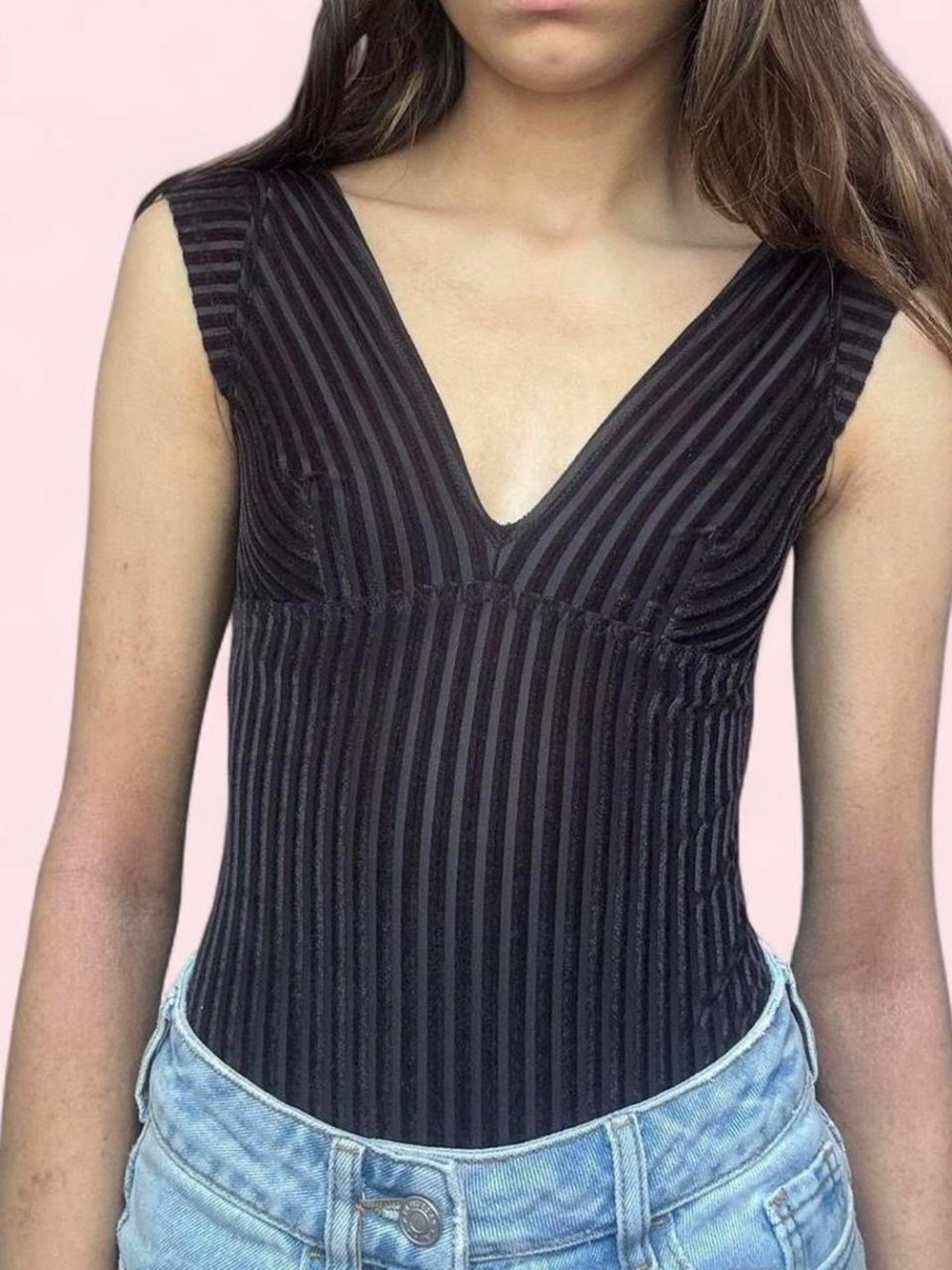 Hollister Black Mesh Velvet Bodysuit